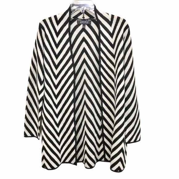 Kasper Open Cardigan Black & Cream Striped Wool Blend Size Small - Picture 1 of 3